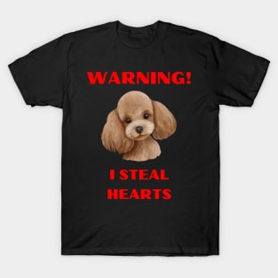 Warning I Steal Hearts Cute Watercolor Poodle T-Shirt